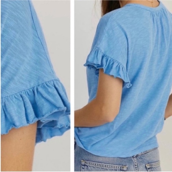 Anthropologie Pilcro Leila Tee blue ruffle relaxed fit split neck - Picture 2 of 10